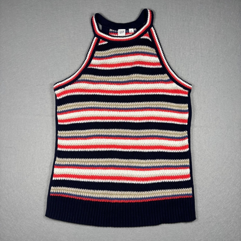 Gap Crochet Halter Tank Top Womens Size Medium M Multicolor Striped Knit Cotton